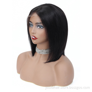 Fashion Design 8 Inch Peruvian Virgin Hair HD Lace Front Closure Short Bob Wig Wholesale Straight Human Hair Bob Peruvian Wigs